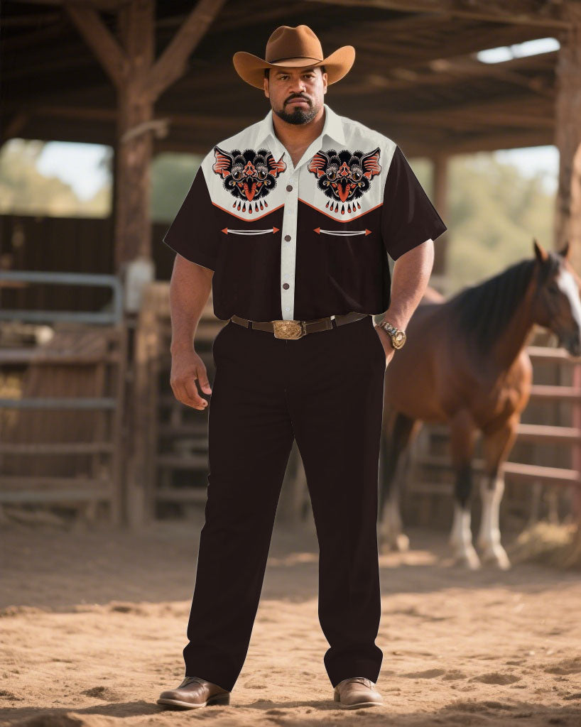 Big & Tall Brown Western Denim T-Shirt Pants Set for big men view 1