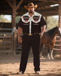 Big & Tall Brown Western Denim T-Shirt Pants Set for big men view 1