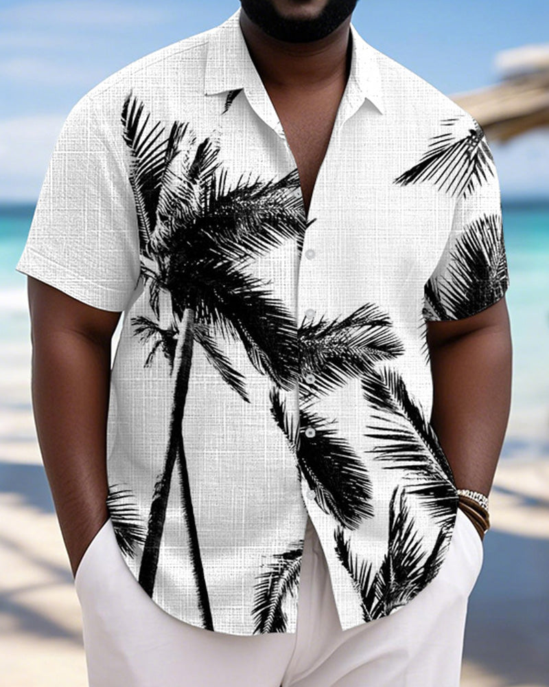 Big & Tall Black White Hawaiian Short Sleeve Shirt for big men view 1