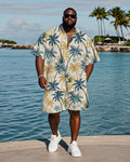 Big & Tall Blue Yellow Hawaiian T-Shirt Shorts Set for big men view 1