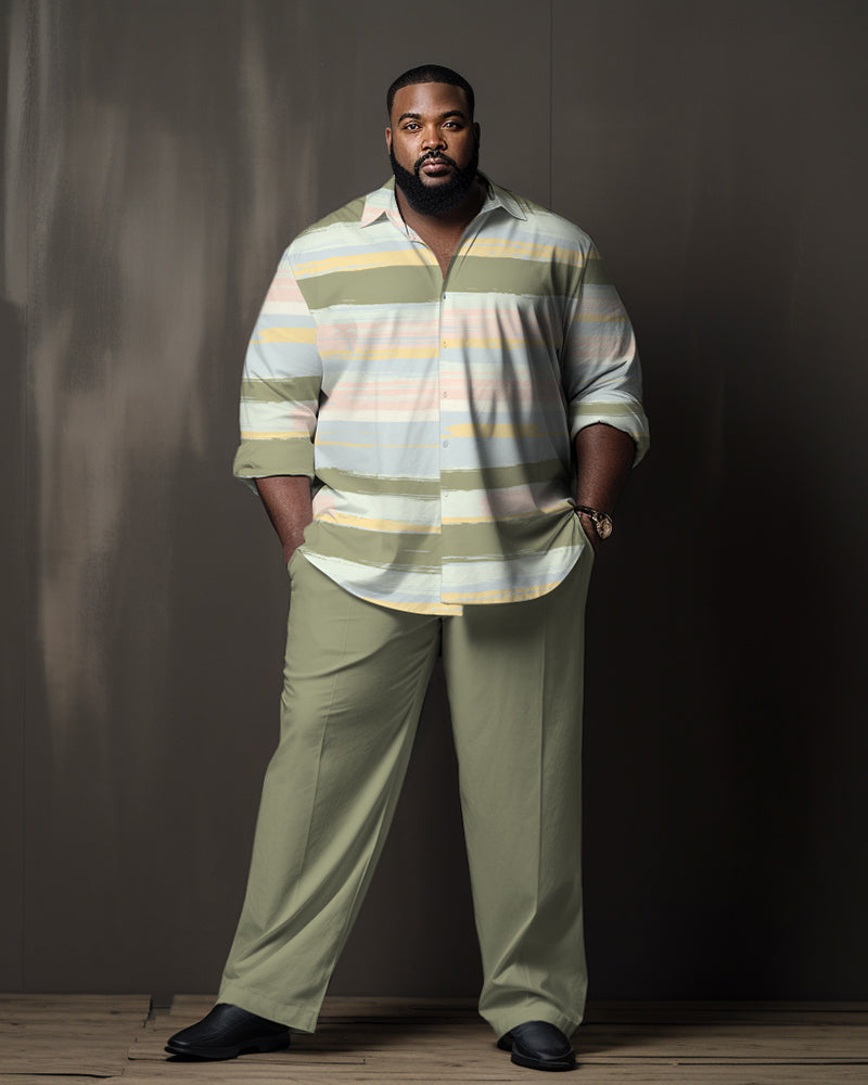 Big & Tall Green Colorblock T-Shirt Pants Set for big men view 1