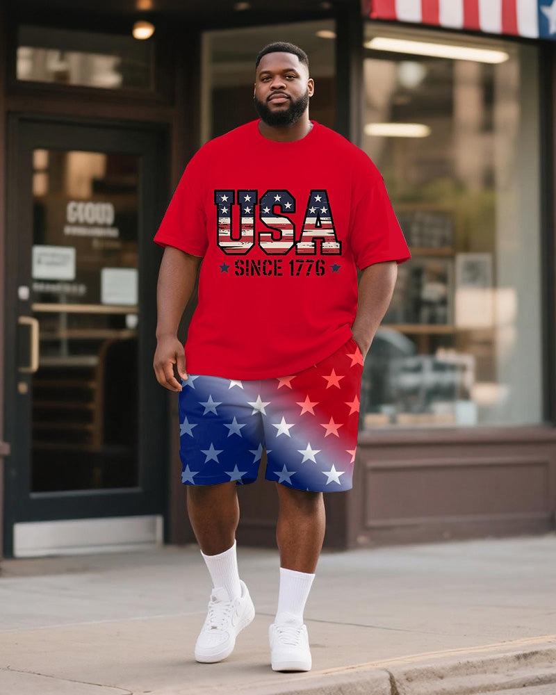 Big & Tall Red Graphic T-Shirt Shorts Set for big men view 1