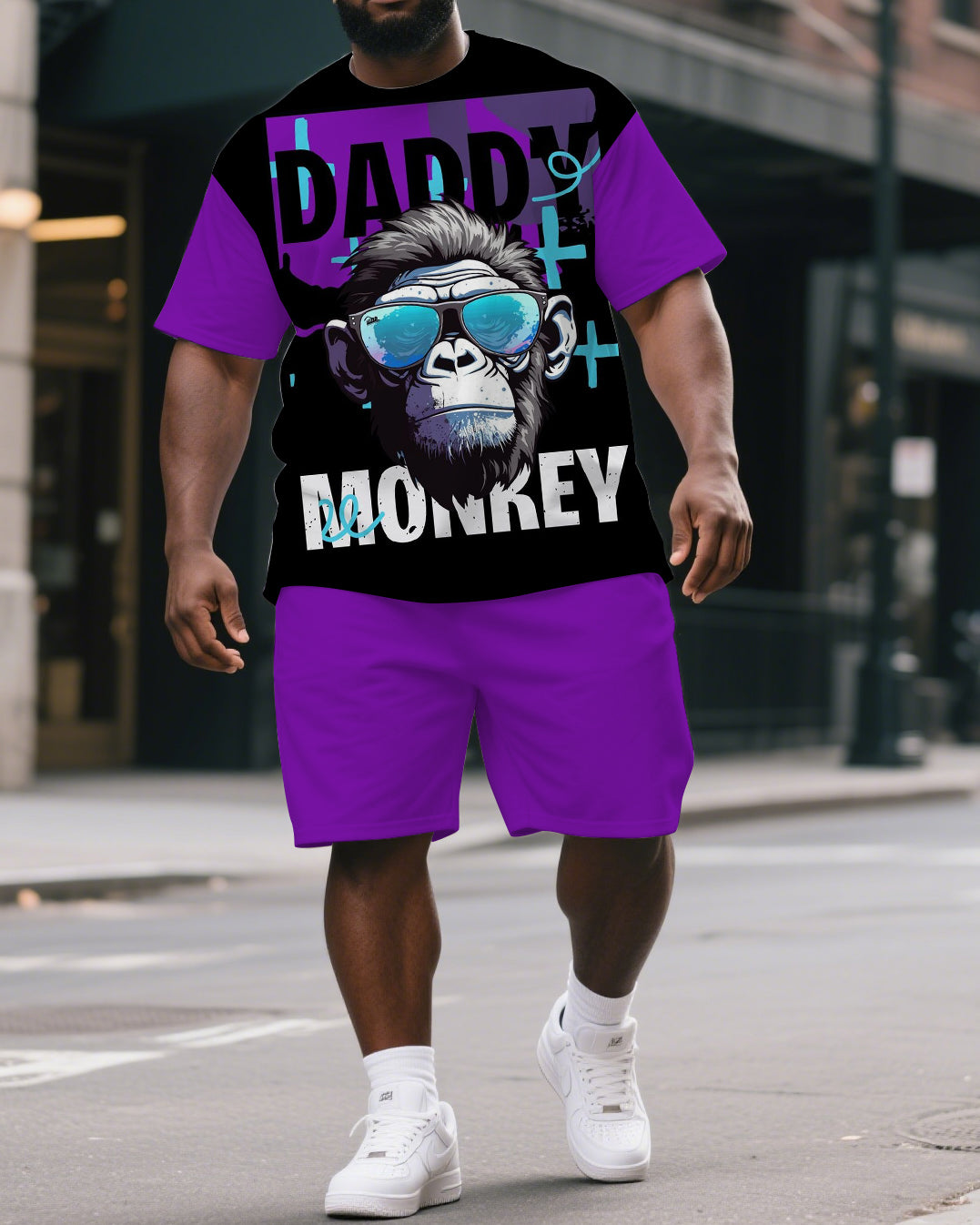 Big & Tall Graphic T-Shirt Shorts Set for big men view 1