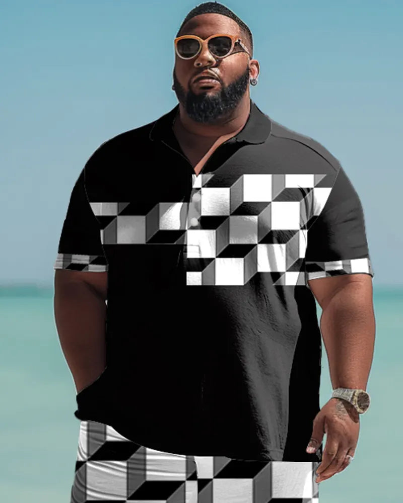 Big & Tall Plaid Graphic Polo Shorts Set for big men view 2