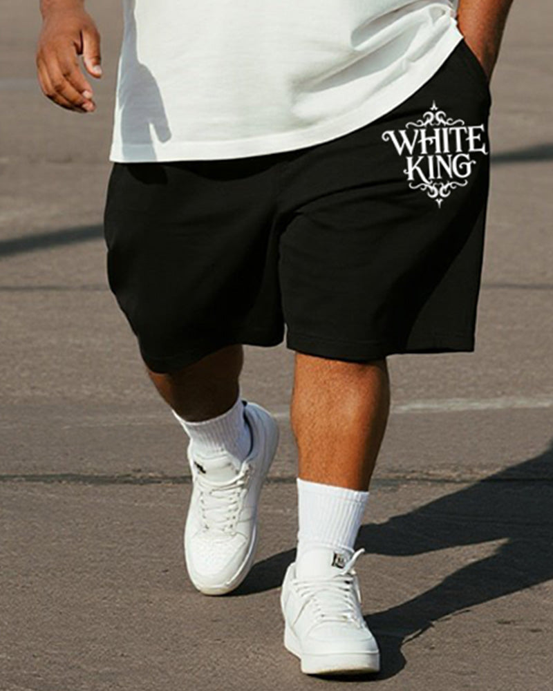 Big & Tall White Graphic T-Shirt Shorts Set for big men view 3
