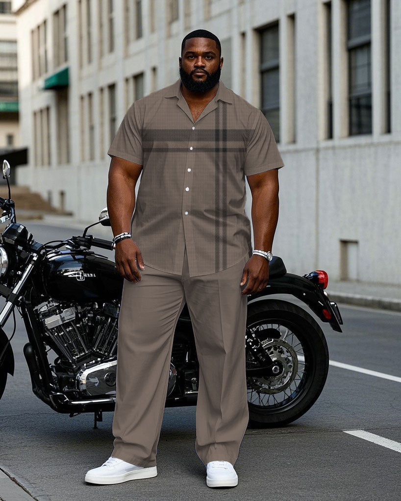 Big & Tall Brown Colorblock T-Shirt Pants Set for big men view 1