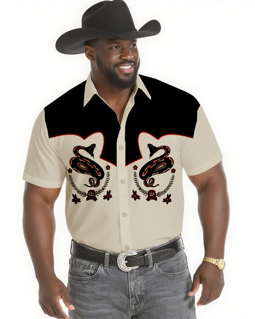 Big & Tall Black Khaki Western Short Sleeve Shirt for big men view 1