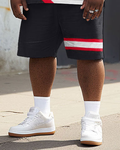 Big & Tall Red Colorblock Striped T-Shirt Shorts Set for big men view 4
