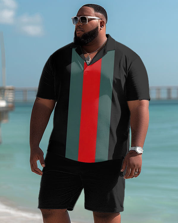 Big & Tall Colorblock Striped Graphic Polo Shorts Set for big men view 1
