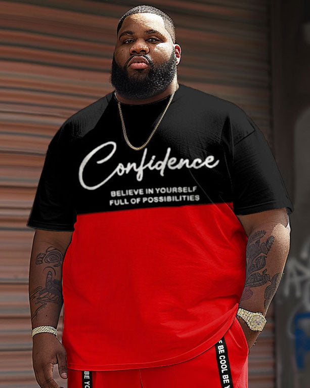 Big & Tall Red Graphic Streetwear T-Shirt Shorts Set for big men view 2