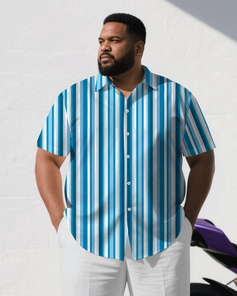 Big & Tall Blue Striped T-Shirt Pants Set for big men view 2