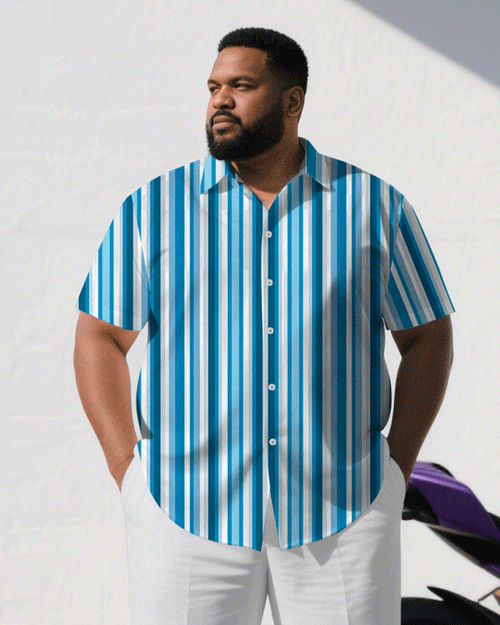 Big & Tall Blue Striped T-Shirt Pants Set for big men view 2