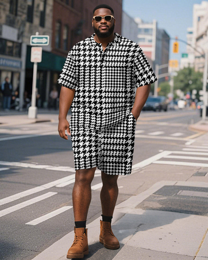 Big & Tall Black Graphic Polo Shorts Set for big men view 1