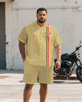 Big & Tall Khaki Hawaiian T-Shirt Shorts Set for big men view 4