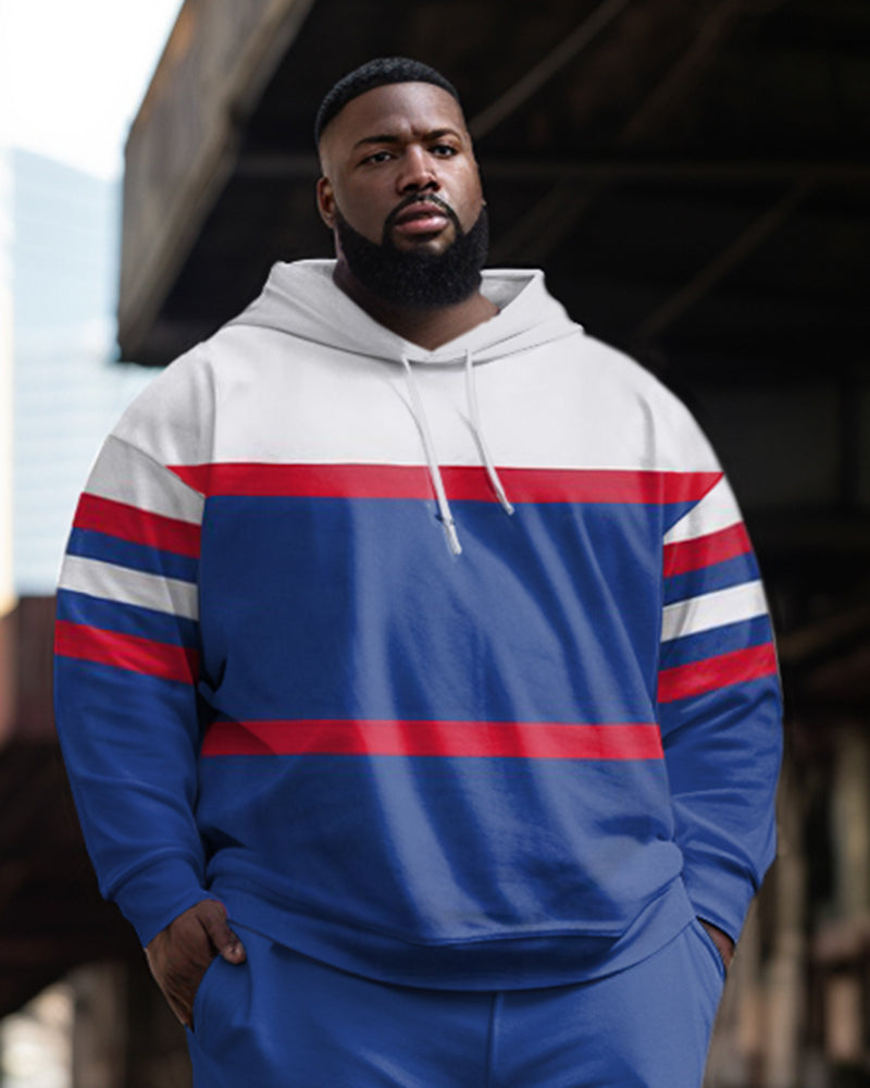 Big & Tall Colorblock Striped Hoodie Sweatpants Set for big men view 2