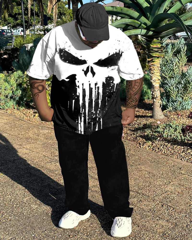 Big & Tall Colorblock Skull T-Shirt Pants Set for big men view 2