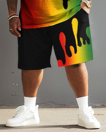 Big & Tall Reggae T-Shirt Shorts Set for big men view 3