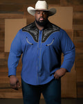 Big & Tall Western Denim Graphic Long Sleeve Shirt for big men