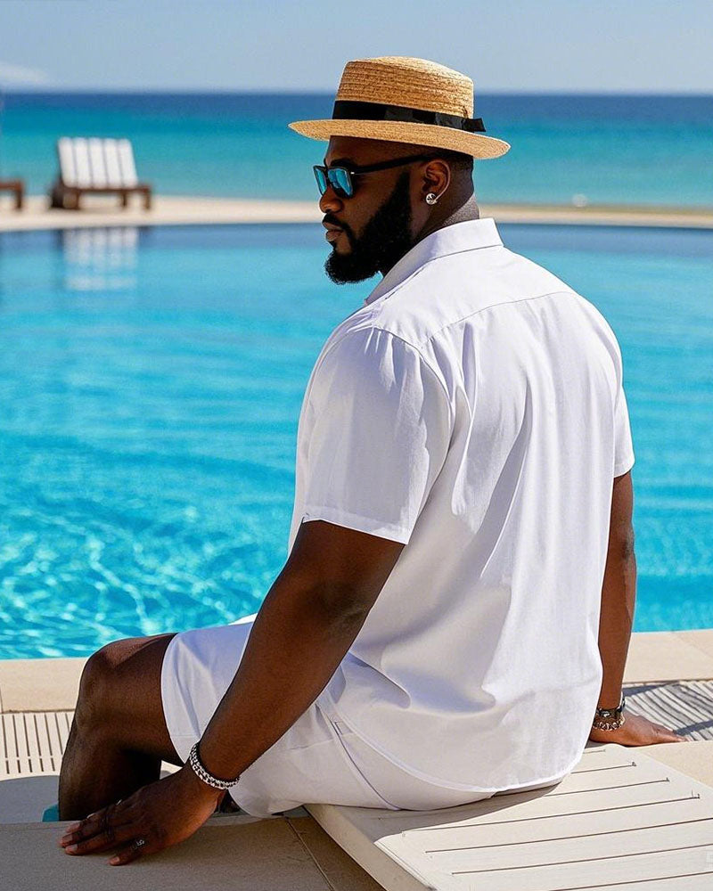 Big & Tall White Hawaiian T-Shirt Shorts Set for big men view 2