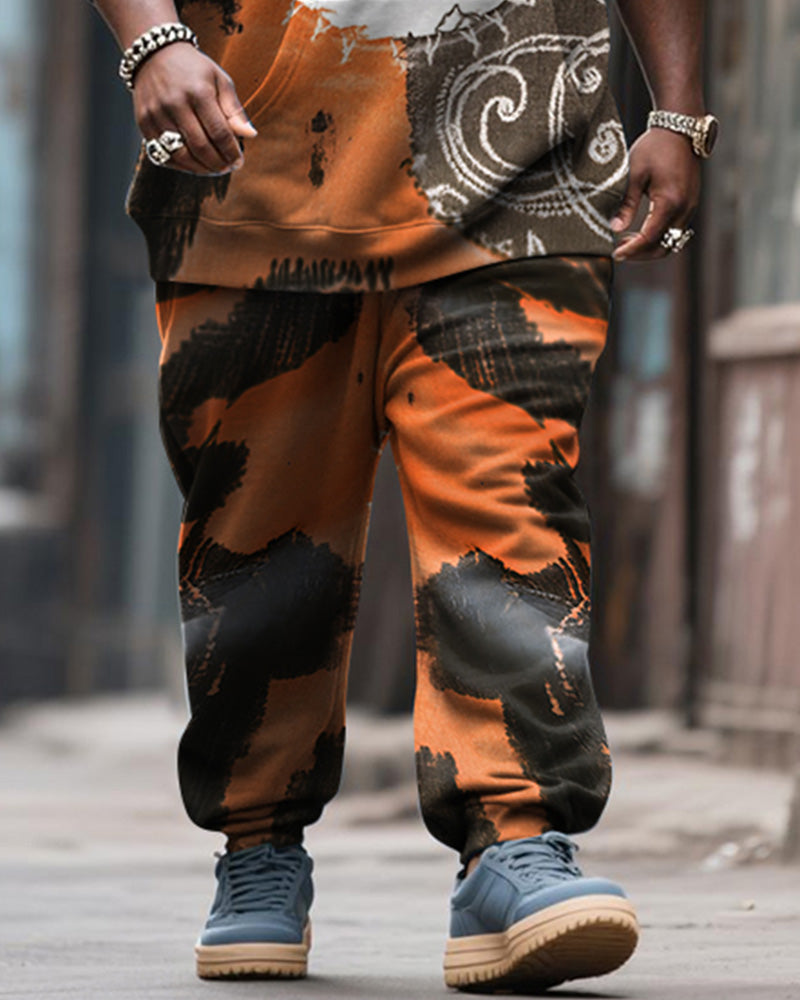 Big & Tall Orange Graphic Hoodie Sweatpants Set for big men view 3