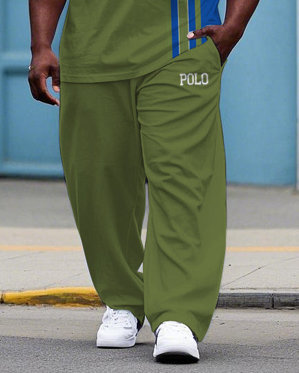 Big & Tall Blue Green Colorblock Vest Pants Set for big men view 3
