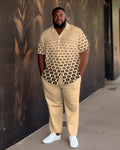 Big & Tall Khaki Gradient Plaid Shirt Pants Set for big men view 1