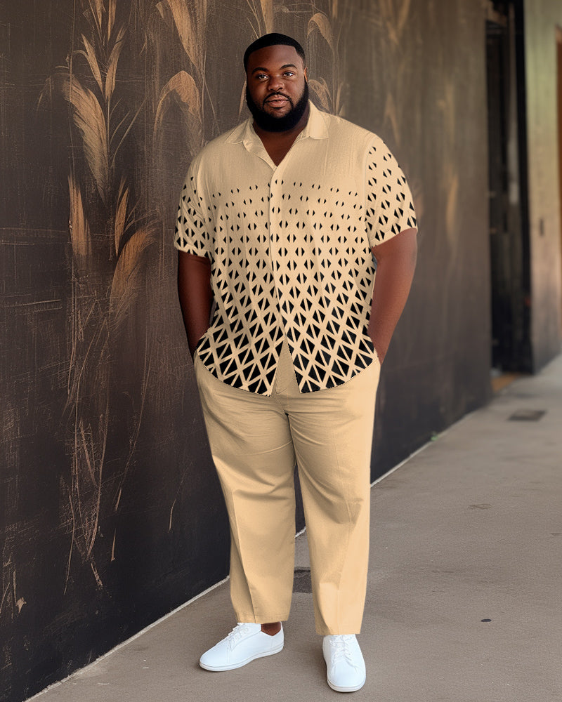 Big & Tall Khaki Gradient Plaid Shirt Pants Set for big men view 1