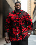 Big & Tall Black Red Plaid Long Sleeve Shirt for big men