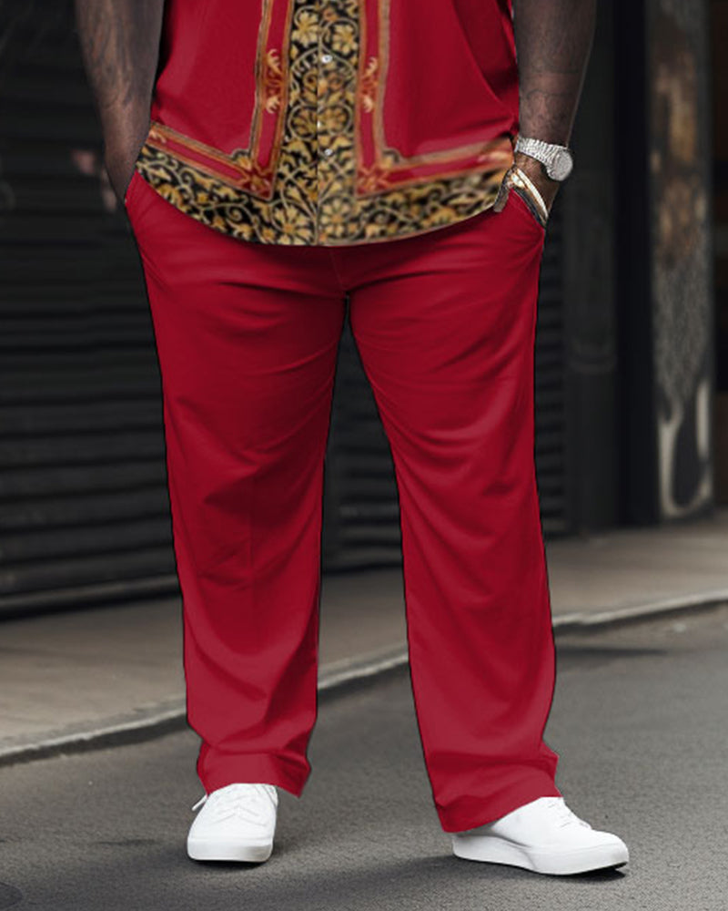 Big & Tall Red Geometric T-Shirt Shorts Set for big men view 3