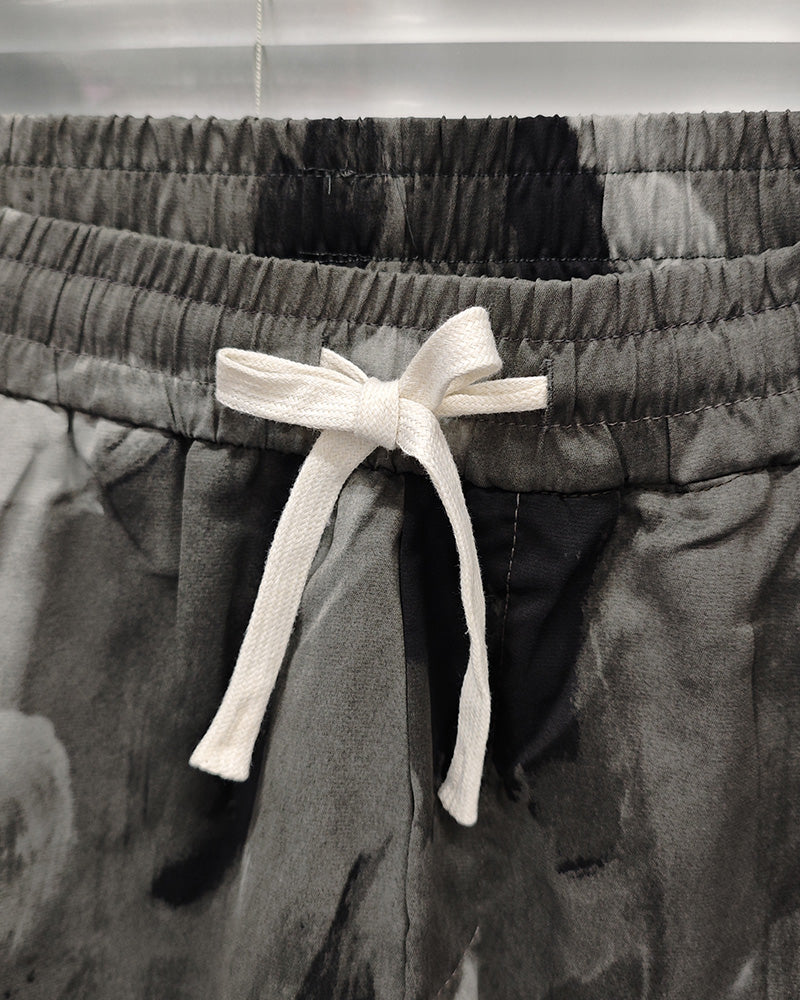 Big & Tall Green Gray Geometric Shirt Shorts Set for big men view 8