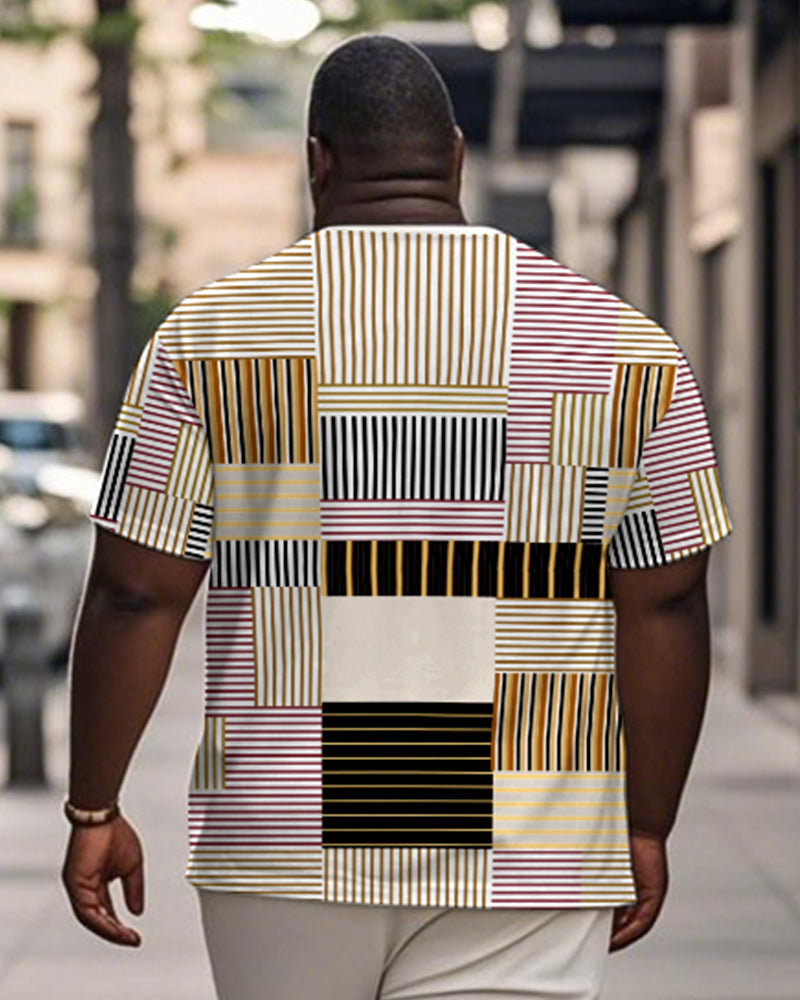 Big & Tall Geometric Striped Patchwork T-Shirt for big men view 2