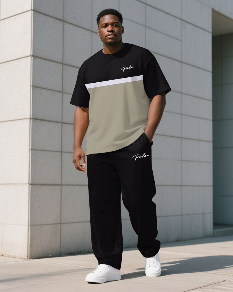 Big & Tall Colorblock Striped T-Shirt Pants Set for big men view 4