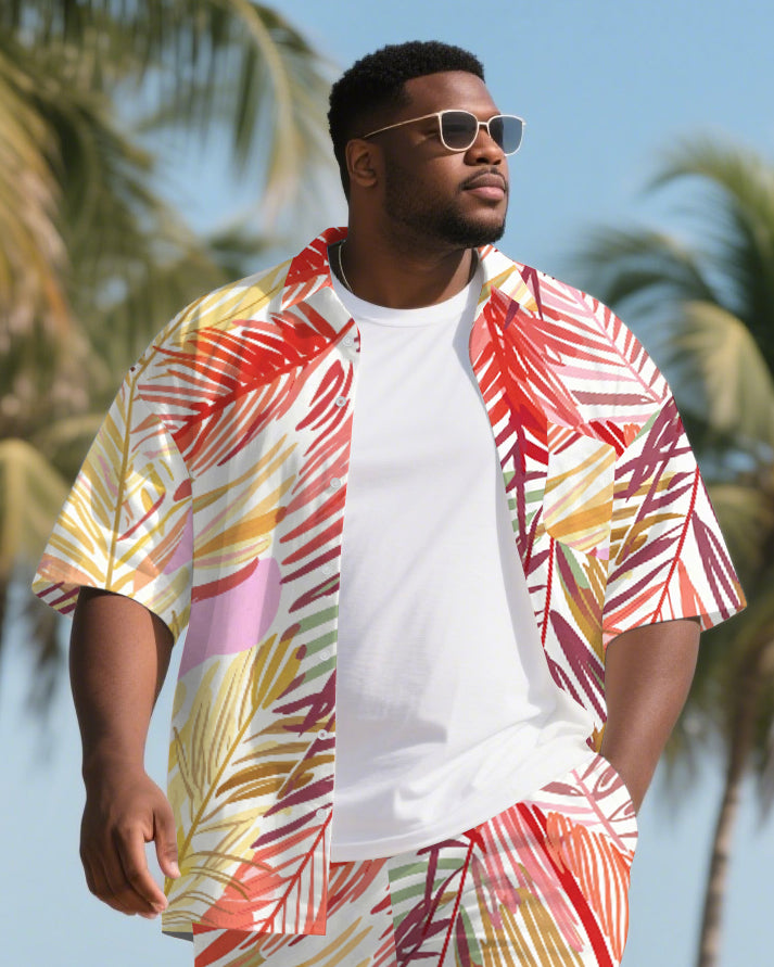 Big & Tall Hawaiian Tropical T-Shirt Shorts Set for big men view 2