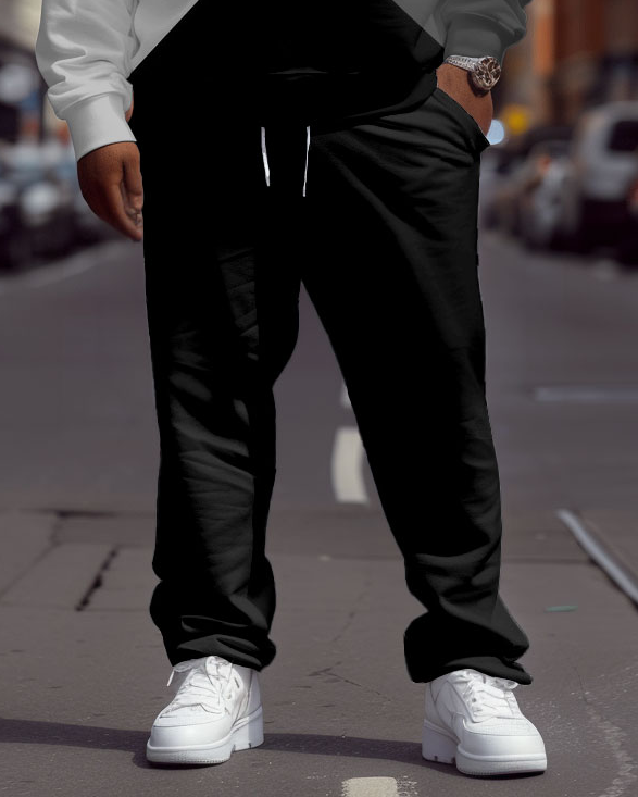 Big & Tall Colorblock Patchwork Hoodie Sweatpants Set for big men view 3