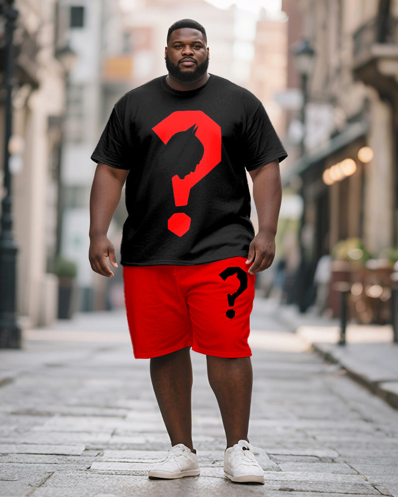 Big & Tall Black Red Graphic T-Shirt Shorts Set for big men view 1
