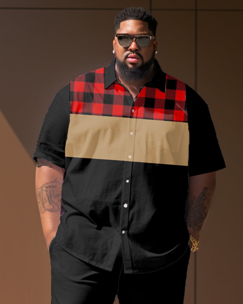 Big & Tall Colorblock Plaid T-Shirt Shorts Set for big men view 2