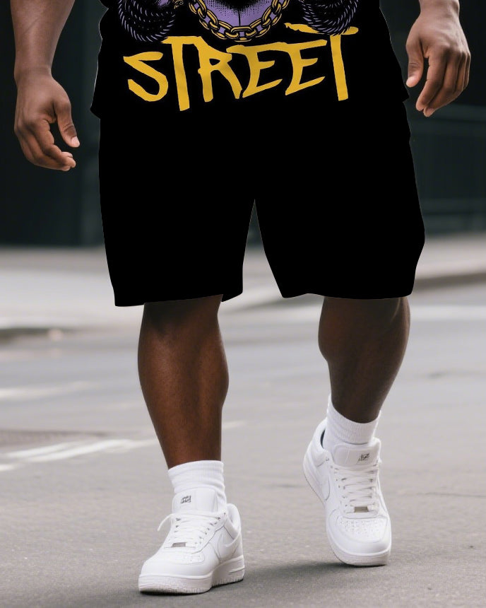 Big & Tall Graphic Streetwear T-Shirt Shorts Set for big men view 3