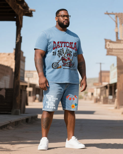 Big & Tall Western Denim T-Shirt Shorts Set for big men view 1