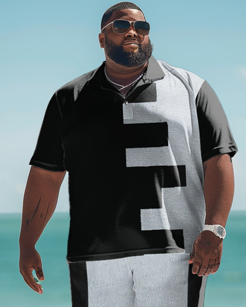 Big & Tall Hawaiian Colorblock Polo Shorts Set for big men view 2