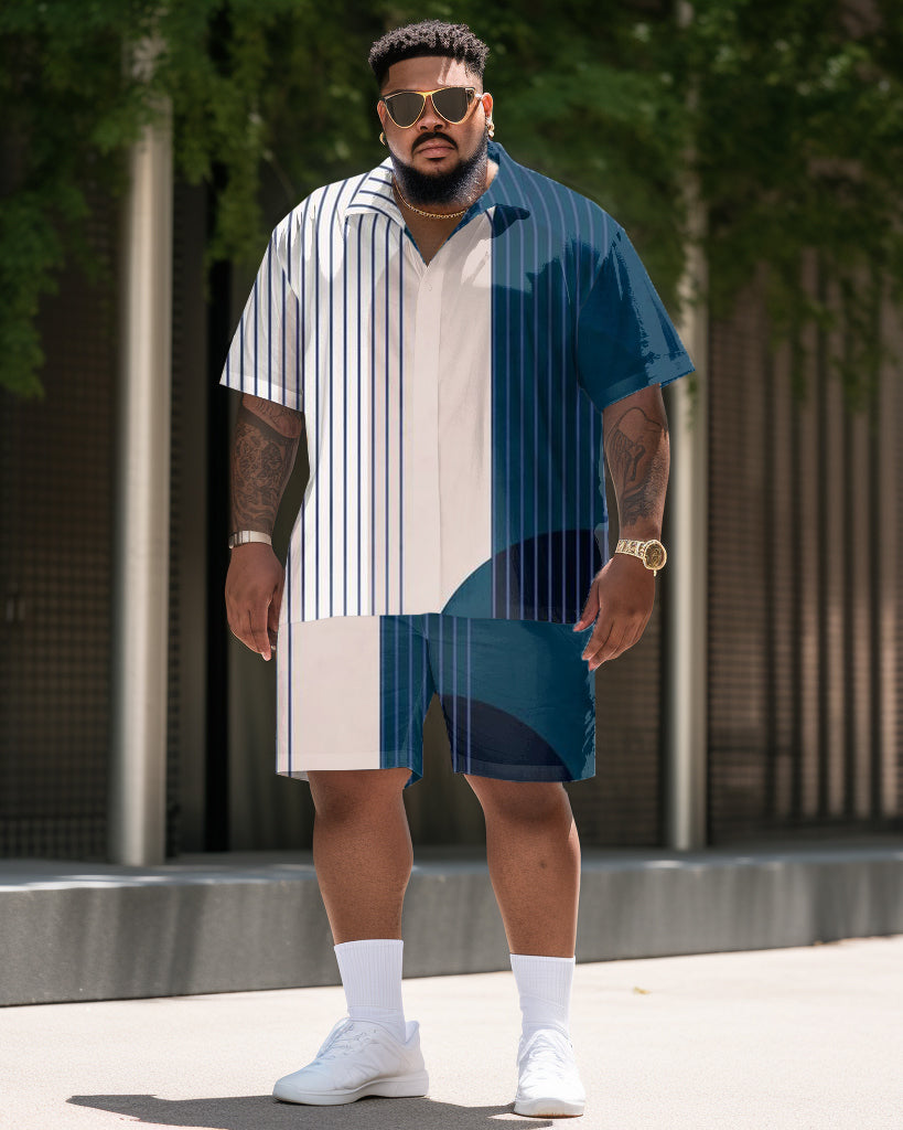 Big & Tall Colorblock Striped T-Shirt Shorts Set for big men view 1