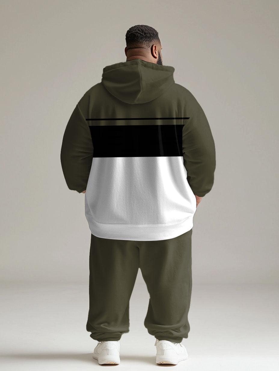 Big & Tall Black Green Graphic Hoodie Sweatpants Set for big men view 4