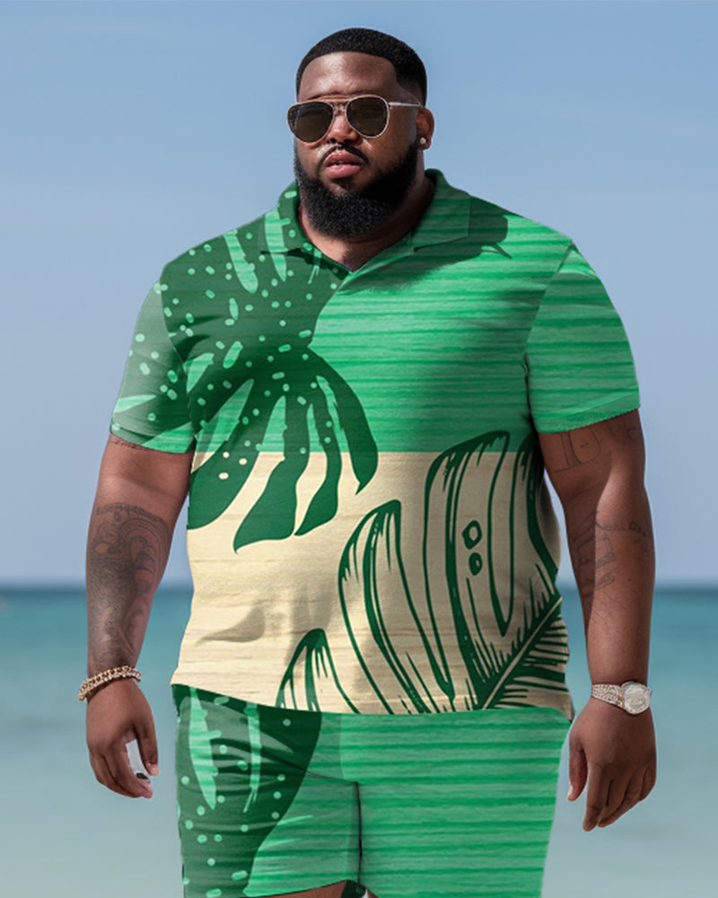 Big & Tall Hawaiian Colorblock Polo Shorts Set for big men view 2