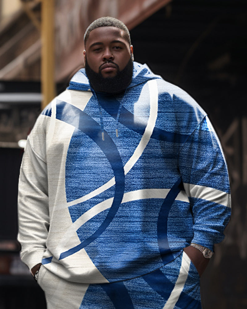 Big & Tall Blue Graphic Hoodie Sweatpants Set for big men view 6
