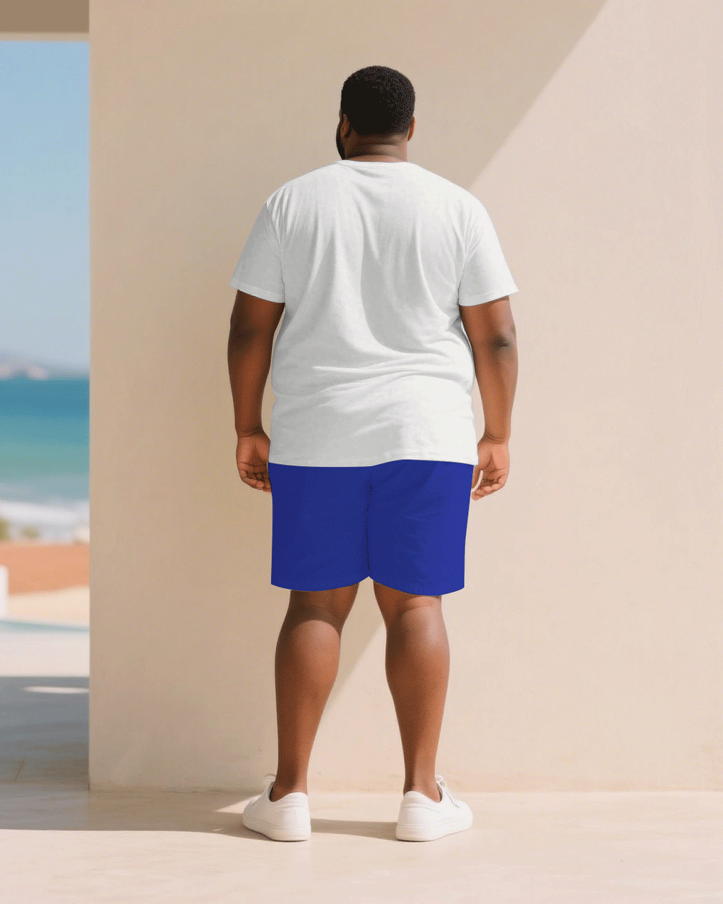 Big & Tall White Blue Juneteenth T-Shirt Shorts Set for big men view 4