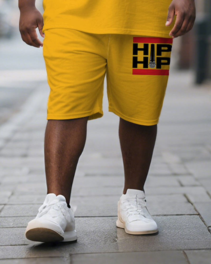 Big & Tall Yellow Graphic T-Shirt Shorts Set for big men view 3