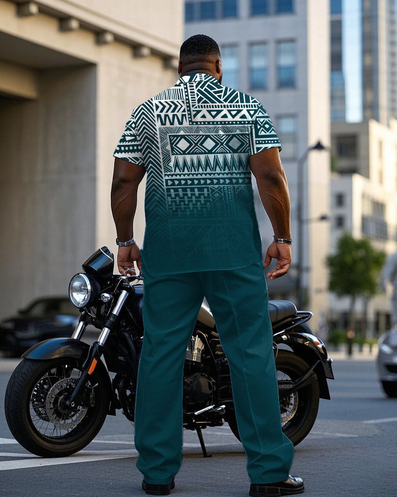 Big & Tall Green Gradient T-Shirt Pants Set for big men view 4