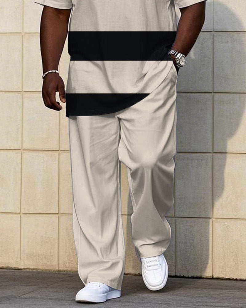 Big & Tall Striped T-Shirt Pants Set for big men view 3