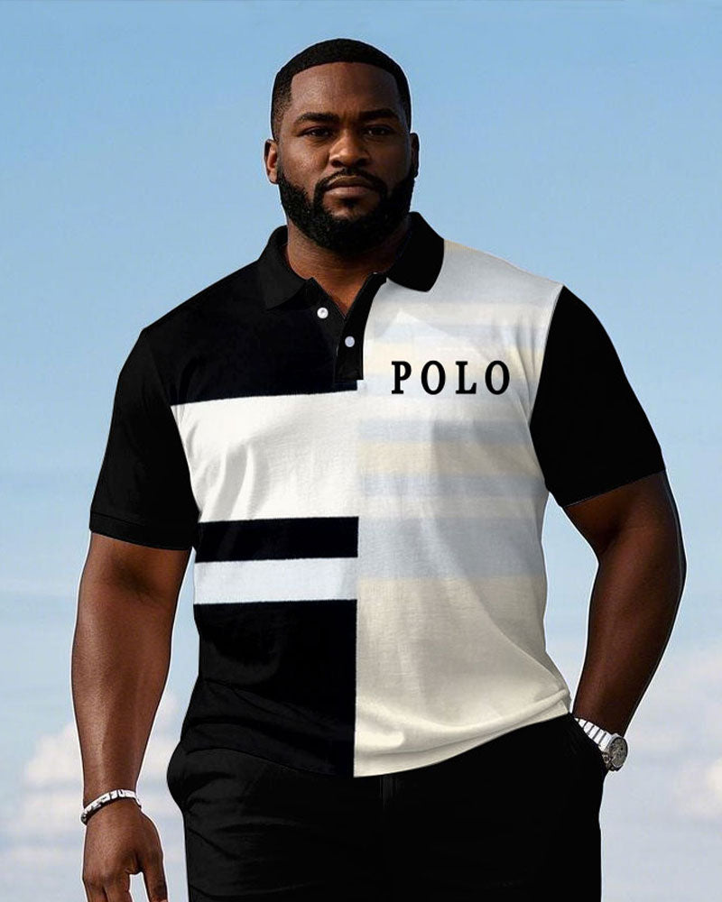 Big & Tall Patchwork Polo Shorts Set for big men view 3