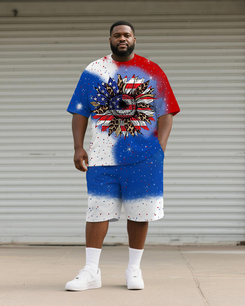 Big & Tall Gradient Graphic T-Shirt Shorts Set for big men view 1