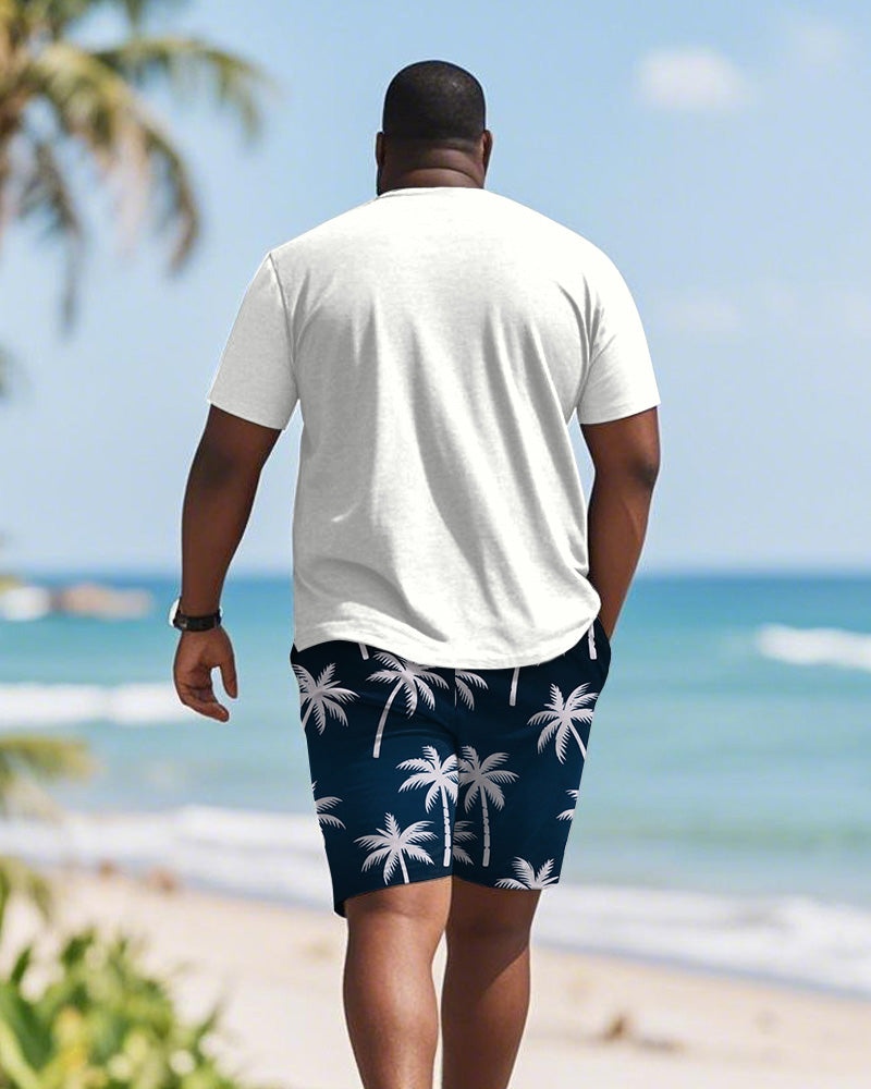 Big & Tall Blue Hawaiian Graphic T-Shirt Shorts Set for big men view 4
